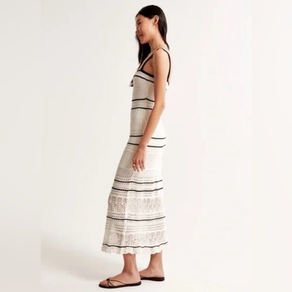 Abercrombie & Fitch Women's Cream Black Crochet Style Boho Maxi Dress - Picture 4 of 16